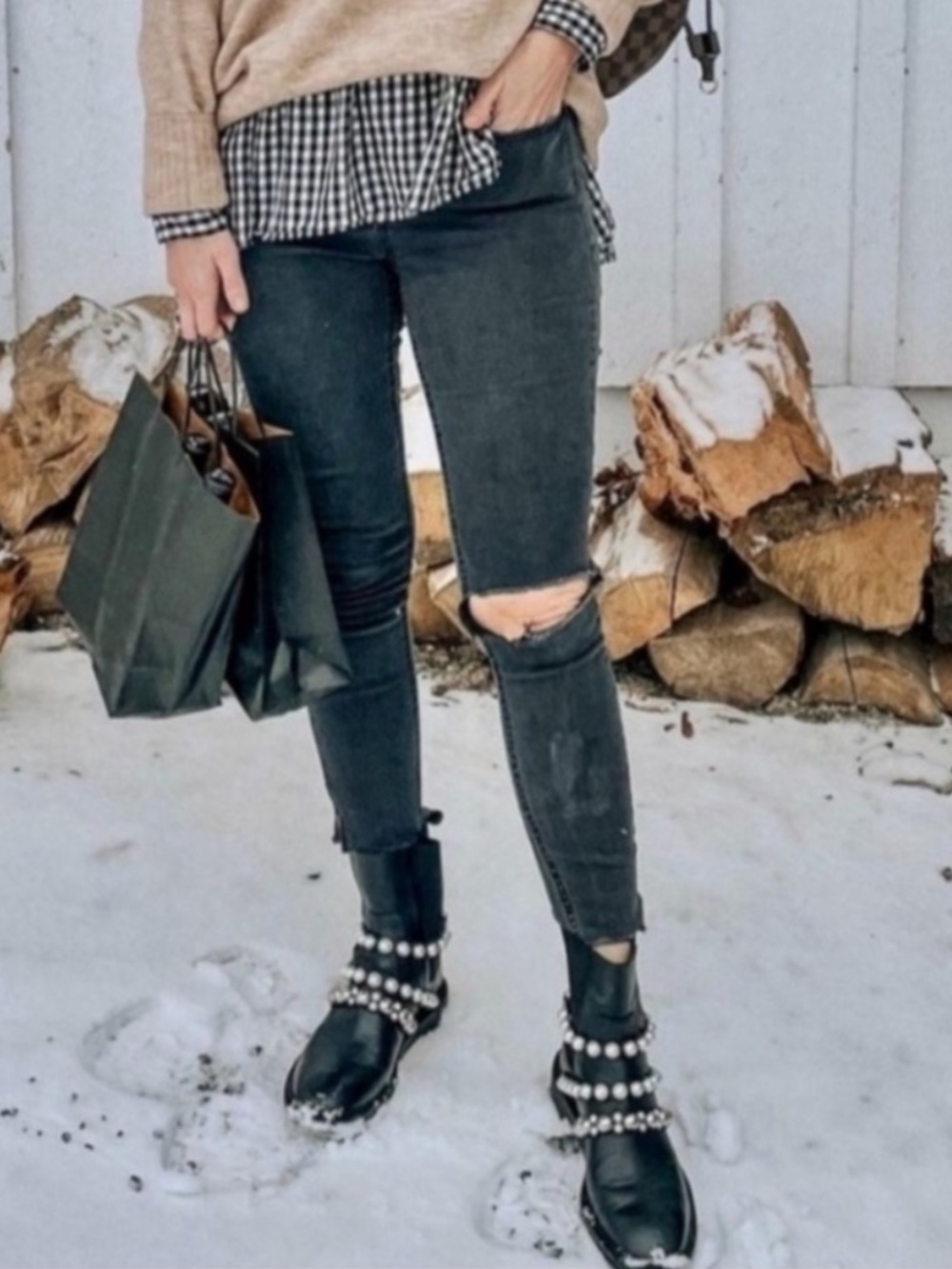 Zara Black Ankle Boots with Silver Pearl & Stud Straps - Picture 7 of 16